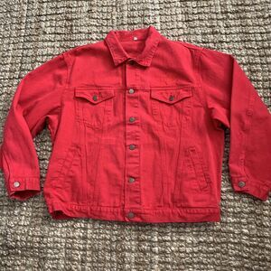 Vintage Jones & Co Red Denim Jean Jacket Coat Trucker Womens M Urban Y2K Hip Hop